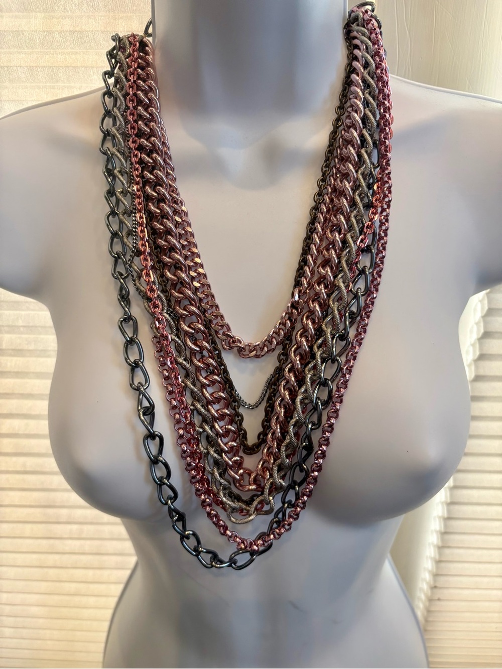 DanniJo Layered Multi-Chain Necklace - Pinks, Silver, Gunmetal statement piece
